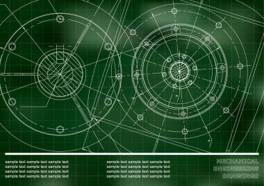 Yeşil bir arka plan üzerinde vektör makine mühendisliği çizimleri. Kılavuz. Arka plan Yazıt için