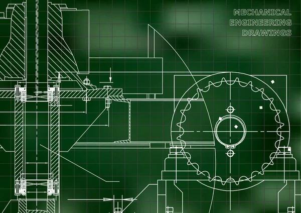 Mérnöki Illusztrációk Tervrajzok Mechanikai Rajzok Technikai Tervezés Zászlós Zöld Háttér — Stock Vector