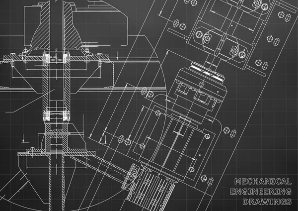 Maschinenbauzeichnungen Technisches Design Blaupausen Schwarzer Hintergrund Raster — Stockvektor