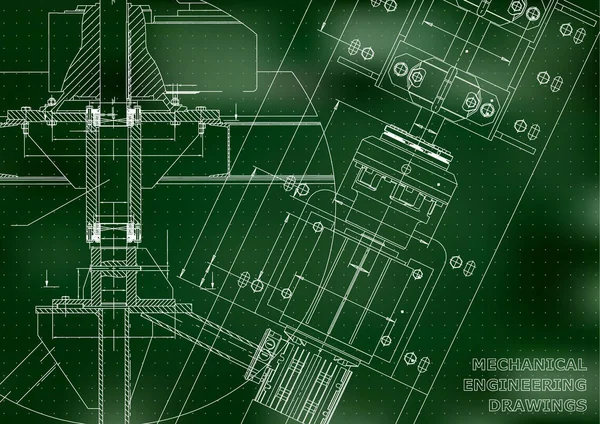 Maschinenbauzeichnungen Technisches Design Blaupausen Grüner Hintergrund Punkte — Stockvektor