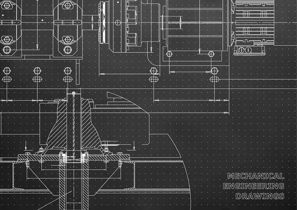 Dessins Génie Mécanique Conception Technique Ingénierie Des Plans Fond Noir — Image vectorielle