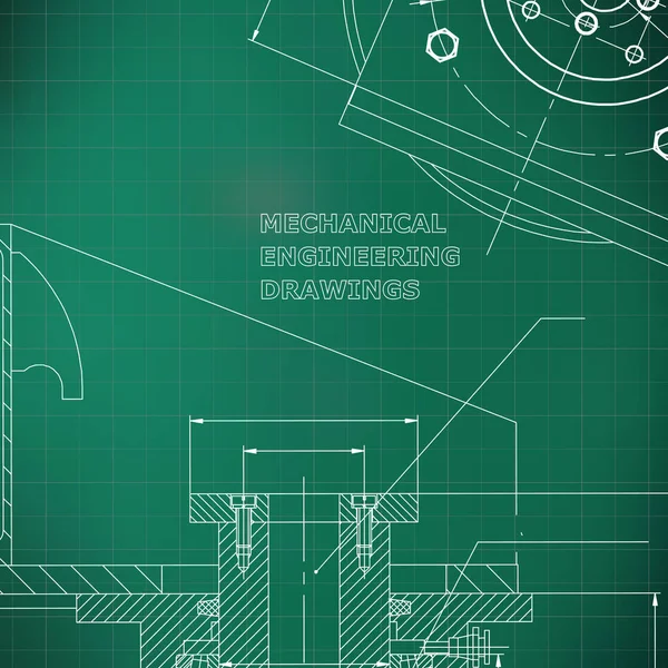 テクニカルデザイン エンジニアリングスタイル 機械器具作り カバー 明るい緑色の背景 グリッド — ストックベクタ