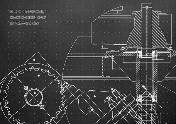 Σχεδιαγράμματα Μηχανολογικά Σχέδια Μηχανική Εικονογραφήσεις Τεχνικό Σχεδιασμό Πανό Μαύρο Φόντο — Διανυσματικό Αρχείο