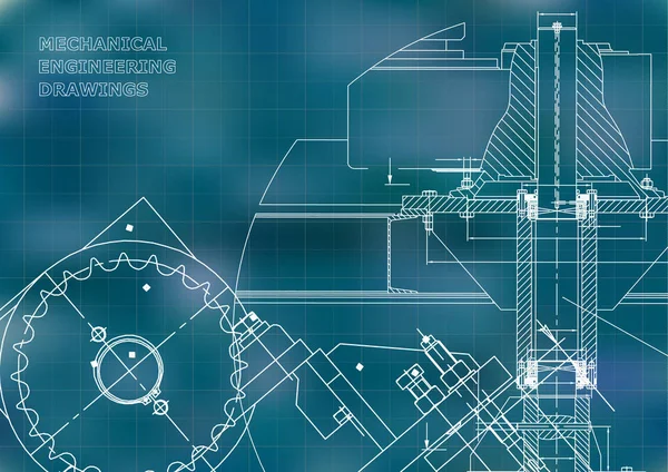 Planları Mekanik Çizimler Mühendislik Illüstrasyonlar Teknik Tasarım Afiş Mavi Arka — Stok Vektör