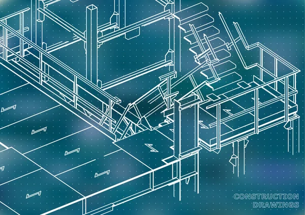 Budynku Konstrukcje Metalowe Konstrukcje Objętościowe Projektowanie Streszczenie Tła Niebieskie Tło — Wektor stockowy