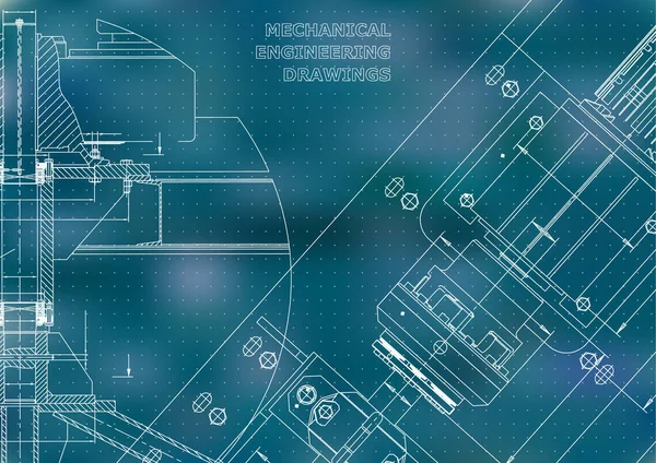 Dibujos Ingeniería Mecánica Diseño Técnico Fabricación Instrumentos Planos Fondo Azul — Vector de stock