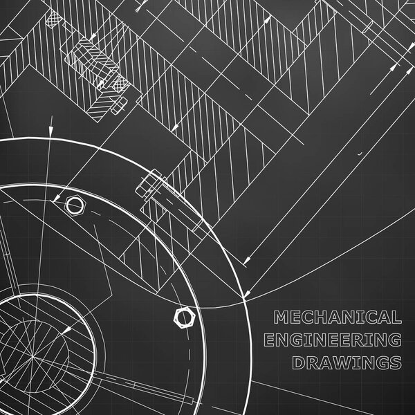 Backgrounds of engineering subjects. Technical illustration. Mechanical. Black background. Grid