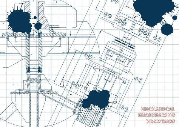 Tekeningen Van Installatie Machinebouw Technisch Ontwerp Blauwdrukken Ontwerp Inkt Blots — Stockvector