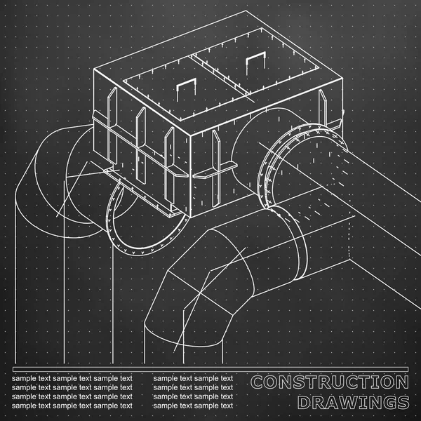 구조물의 드로잉입니다 파이프 파이프 구조물의 청사진 포인트 — 스톡 벡터