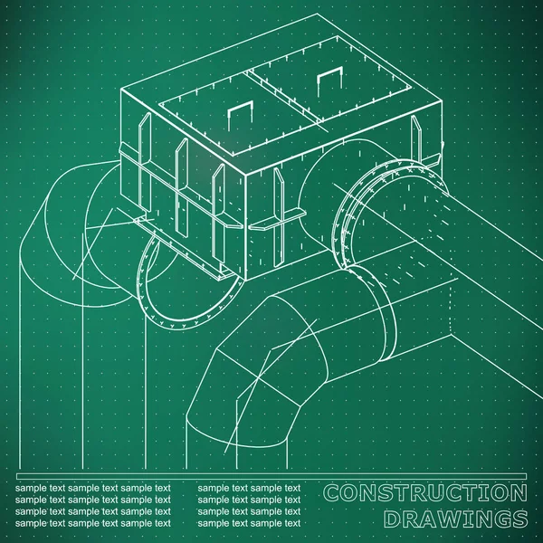 Dibujos Estructuras Acero Tuberías Tuberías Plano Estructuras Acero Fondo Verde — Vector de stock