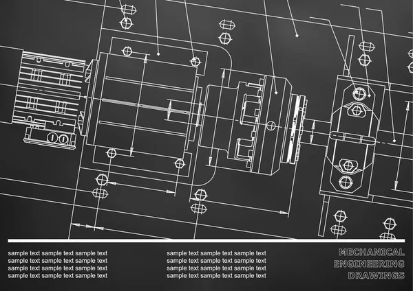 Makine Mühendisliği Çizimler Siyah Bir Arka Plan Üzerinde Vektör Arka — Stok Vektör