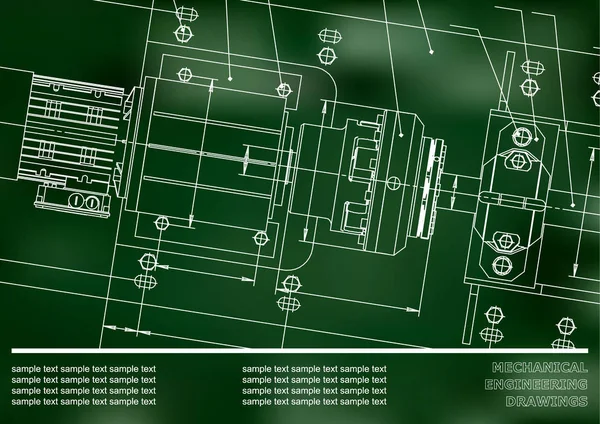 Maschinenbauzeichnungen Auf Grünem Hintergrund Vektor Hintergrund Für Die Inschrift — Stockvektor
