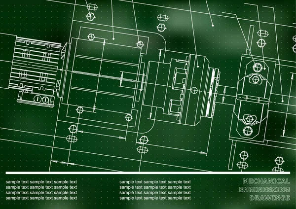 Desenhos Engenharia Mecânica Sobre Fundo Verde Pontos Vector Contexto Para —  Vetores de Stock