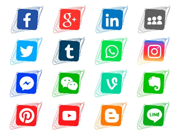 Colección Iconos Populares Redes Sociales Sobre Fondo Blanco Piezas Iconos — Vector de stock