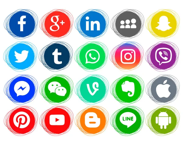 Raccolta Icone Popolari Dei Social Media Sfondo Bianco Icone Colore — Vettoriale Stock