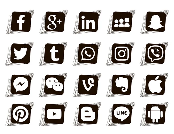 Collection Icônes Populaires Des Médias Sociaux Sur Fond Blanc Icônes — Image vectorielle