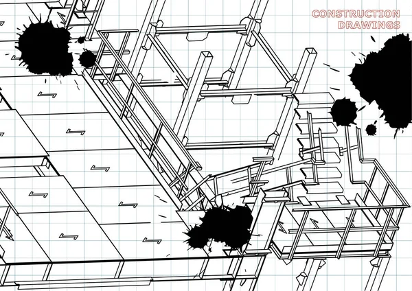 Bâtiment Constructions Métalliques Constructions Volumétriques Brouillon Encre Noire Taches — Image vectorielle