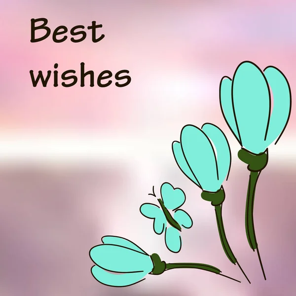 Найкращі Побажання Квіти Метелики Вітальна Листівка Банер Флаєр — стоковий вектор