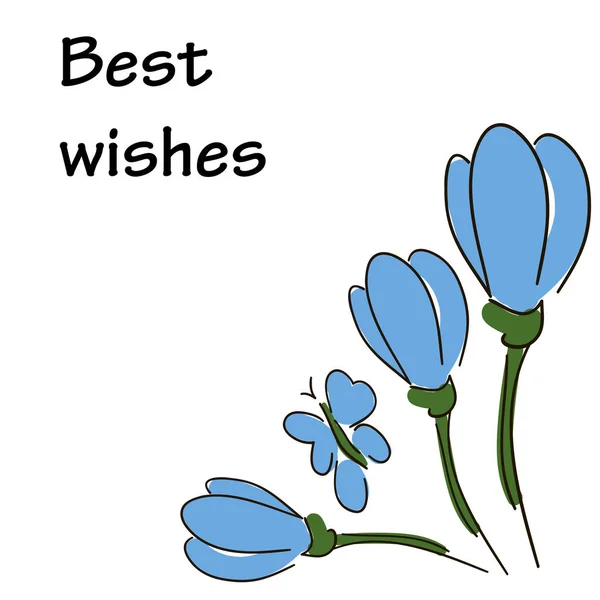 Najlepsze Życzenia Doodle Kwiaty Motyle Bardzo Piękne Kartki Życzeniami — Wektor stockowy