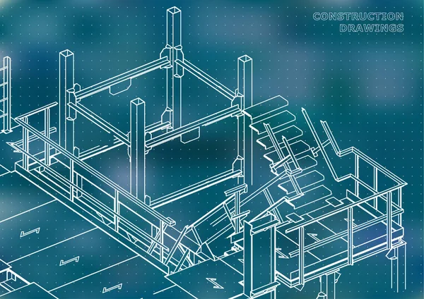 Edificio Construcciones Metálicas Construcciones Volumétricas Fondo Azul Puntos Vista — Archivo Imágenes Vectoriales