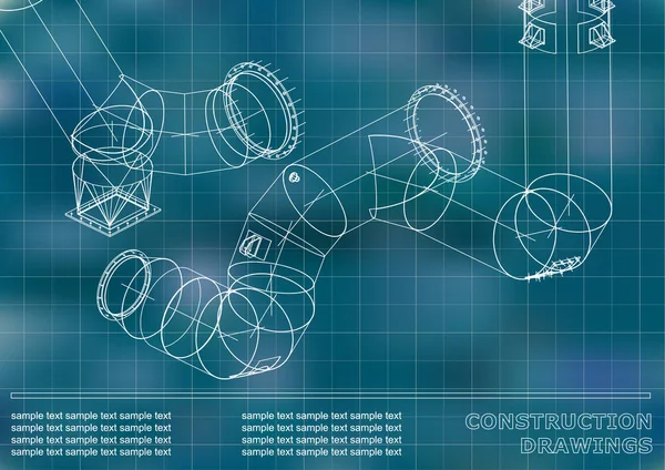 Çelik yapılar çizimlerinin. Borular ve boru. 3D planı çelik yapıları. Kapak, tasarımınız için arka plan. Mavi arka plan. Kılavuz