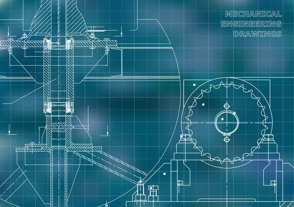 工学の背景 機械工学の図面 青写真 カバーしてください 技術的な設計 青色の背景色 グリッド — ストックベクタ