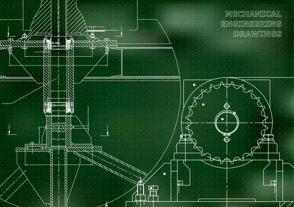 Інженерна Освіта Машинобудування Креслення Відбитки Обкладинка Технічний Дизайн Зелений Фон — стоковий вектор