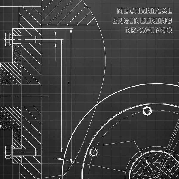 Black background. Grid. Technical illustration. Mechanical engineering. Technical design. Instrument making. Cover, banner, flyer, background. Corporate Identity