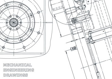 Plan, kroki. Mühendislik çizim vektör. Kapak, el ilanı, afiş, arka plan. Enstrüman yapımı çizimler. Mekanik