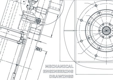 Planı. Mühendislik çizim vektör. Kapak, el ilanı, afiş, arka plan. Enstrüman yapımı çizimler. Mekanik çizim