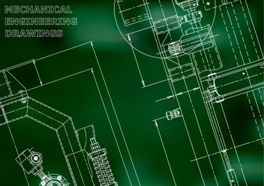Plan, kroki. Mühendislik çizim vektör. Kapak, el ilanı, afiş, arka plan. Enstrüman yapımı çizimler. Makine Mühendisliği çizim. Teknik çizimler, arka planlar. Düzeni, plan. Yeşil arka plan