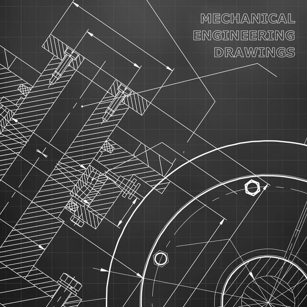 Black background. Grid. Technical illustration. Mechanical engineering. Technical design. Instrument making. Cover, banner