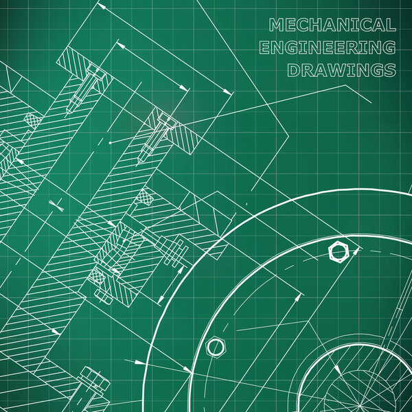 Light green background. Grid. Technical illustration. Mechanical engineering. Technical design. Instrument making. Cover, banner