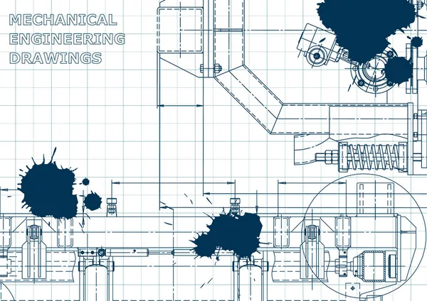 Počítačový Systém Designu Plán Schéma Náčrt Technické Ilustrace Pozadí Strojírenský — Stockový vektor