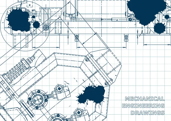 Computergestuurde Ontwerp Systemen Blauwdruk Schema Plan Schets Technische Illustraties Blauwe — Stockvector