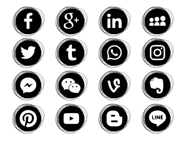 Collection Popular Social Media Icons White Background Pieces Doodle Icons — Stock Vector