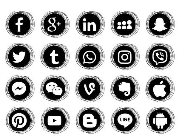 Sammlung Beliebter Social Media Symbole Auf Weißem Hintergrund Schwarze Runde — Stockvektor