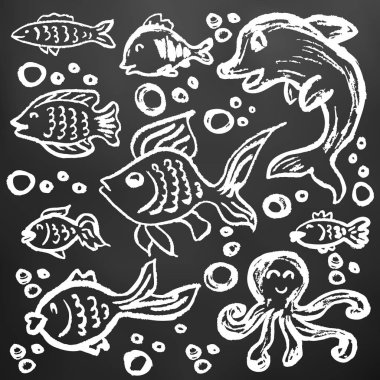 Sevimli çocuk çizimi. Simgeler, işaretler, semboller, iğneler