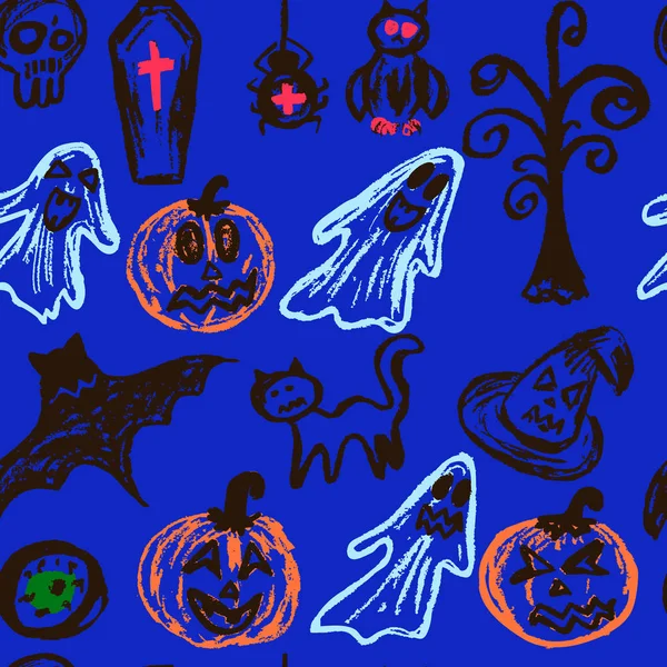 Halloween Patrón Sin Costuras Ilustración Vectorial Colección Elementos Festivos Vacaciones — Vector de stock