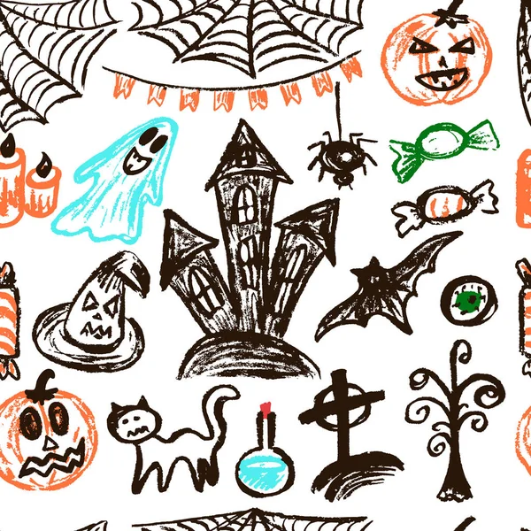 Halloween Nahtloses Muster Vektorillustration Sammlung Festlicher Elemente Herbstferien Kürbis Spinnweben — Stockvektor