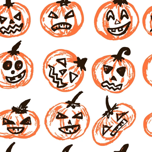 Halloween Patrón Sin Costuras Ilustración Vectorial Una Colección Caras Graciosas — Vector de stock