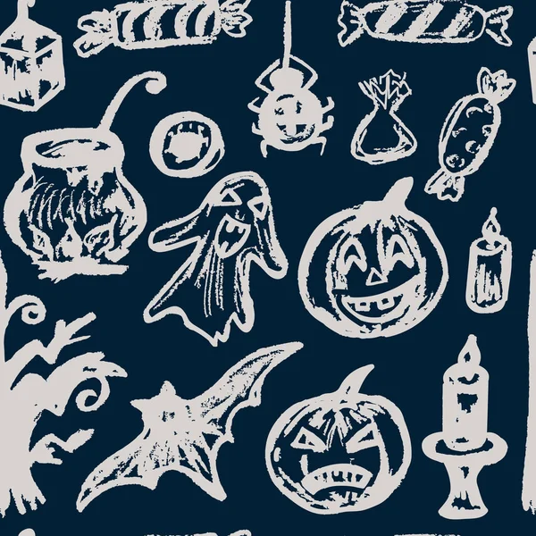 Halloween Nahtloses Muster Sammlung Festlicher Elemente Herbstferien Kürbis Geist Spinne — Stockvektor