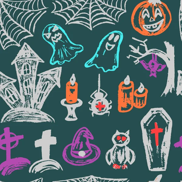 Halloween Eine Reihe Lustiger Objekte Nahtloses Muster Sammlung Festlicher Elemente — Stockvektor