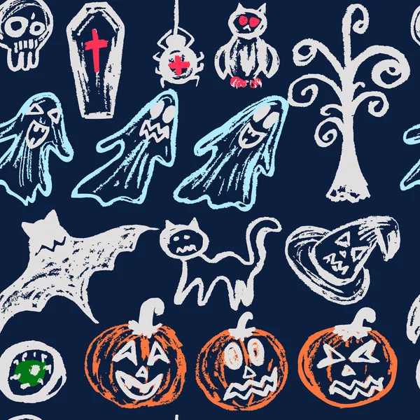 Halloween Una Serie Oggetti Divertenti Schema Senza Soluzione Continuità Raccolta — Vettoriale Stock