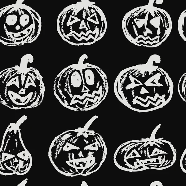 Halloween Conjunto Calabazas Festivas Tiza Blanca Patrón Sin Costuras Una — Vector de stock