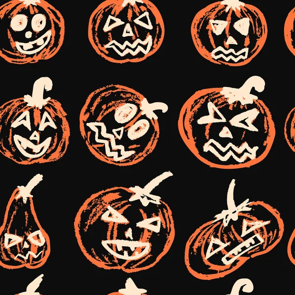 Halloween Conjunto Calabazas Festivas Patrón Sin Costuras Una Colección Caras — Vector de stock