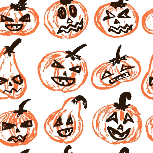 Halloween Vektorový Vzorec Sbírka Legračních Tváří Podzimní Prázdniny Zábava Děti — Stockový vektor