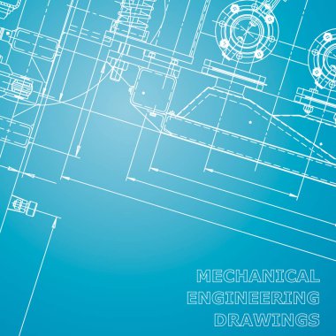 Blueprint. Vektör mühendisliği illüstrasyon. Bilgisayar destekli tasarım sistemleri. Kurumsal kimlik. Mavi ve beyaz
