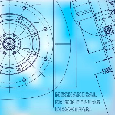 Blueprint. Vektör mühendisliği illüstrasyon. Mavi arka plan. Makine mühendisliği çizimi. Kurumsal Kimlik