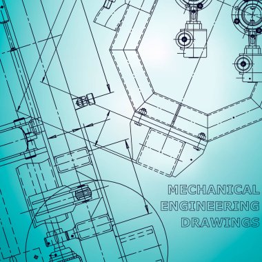 Blueprint. Vektör mühendisliği çizimleri. Mekanik enstrüman yapımı. Açık mavi